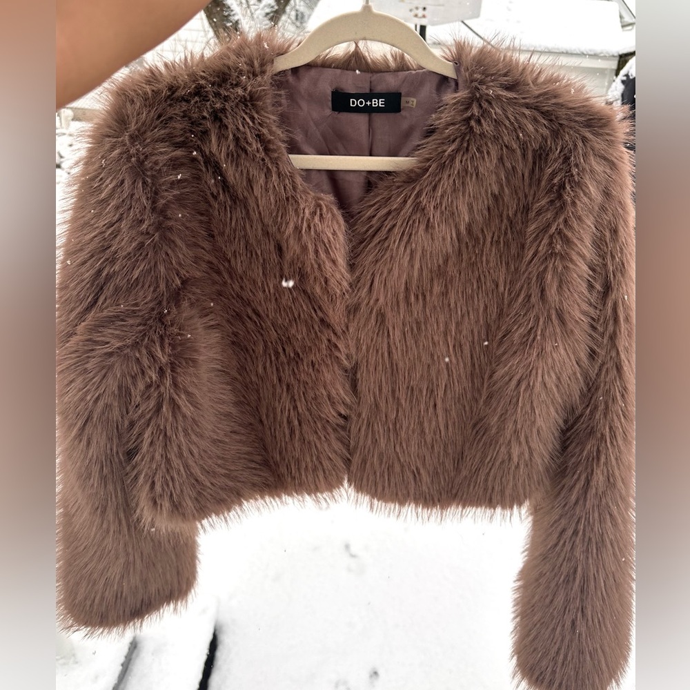 Lilac Cropped Faux Fur Jacket